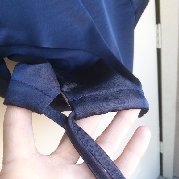 HOUSE OF HARLOW 1960 | NWOT Navy Blue Satin Boxy Button Up Side Tie Crop Top L - Picture 7 of 11